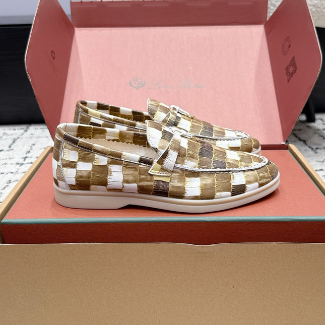 LP 26S SUMMER CHARMS WALK LOAFER IN WHITE BROWN CROCODILE CALFSKIN GOLD HARDWARE