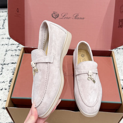 LP 26S SUMMER CHARMS WALK LOAFER IN LIGHT PINK GREY SUEDE GOLD HARDWARE