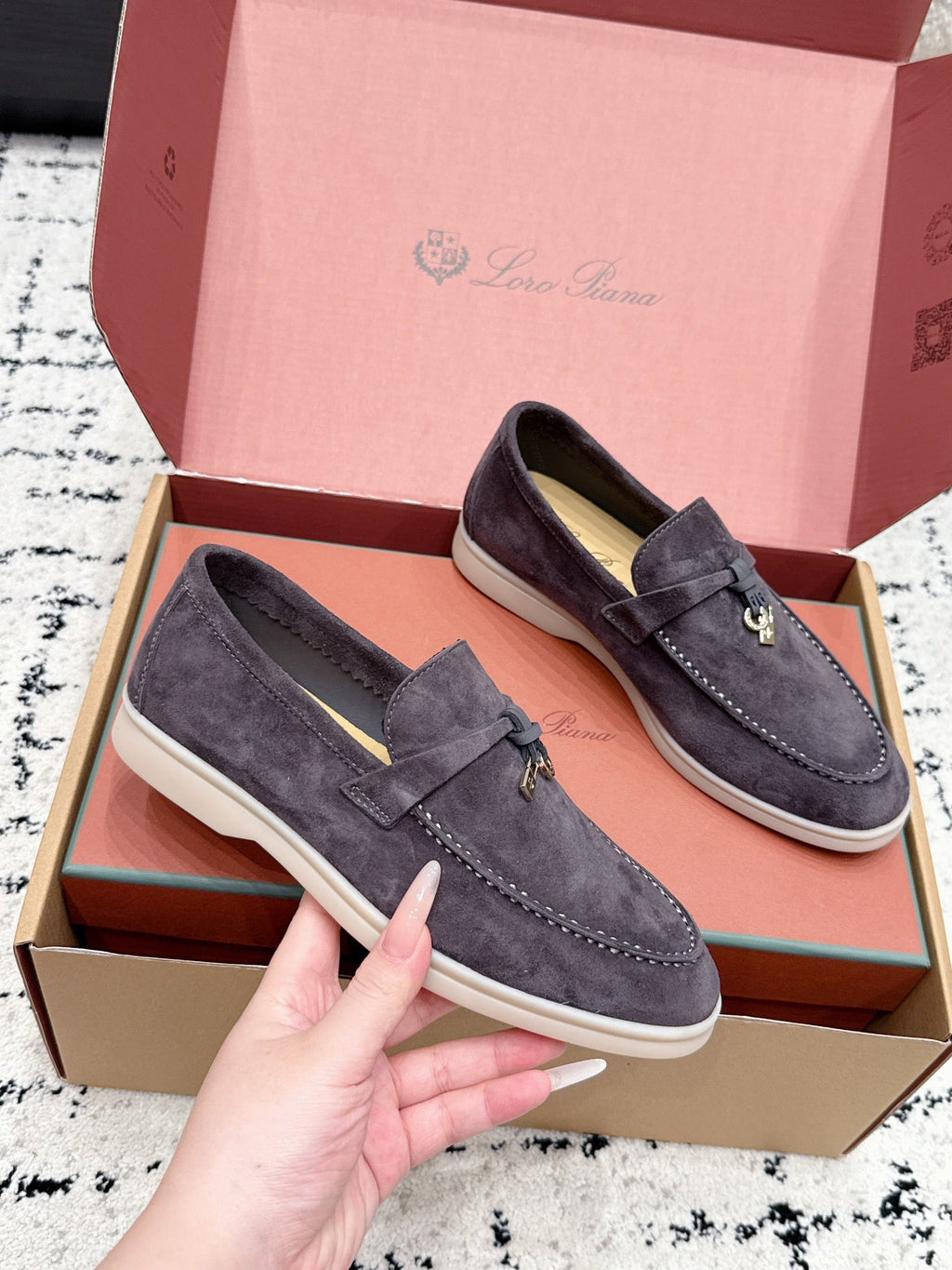 LP 26S SUMMER CHARMS WALK LOAFER IN PURPLE GRAY SUEDE GOLD HARDWARE