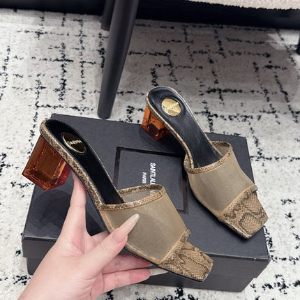 YSL 26S HIGH-HEEL SANDALS 50 MM IN GREIGE SNAKESKIN & BEIGE CALFSKIN
