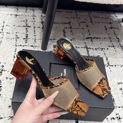 YSL 26S HIGH-HEEL SANDALS 50 MM IN NATURAL SNAKESKIN CALFSKIN & MESH
