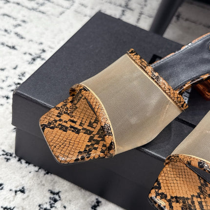 YSL 26S HIGH-HEEL SANDALS 50 MM IN NATURAL SNAKESKIN CALFSKIN & MESH
