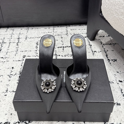 YSL 26S HEELED MULES 105 MM IN BLACK SATIN