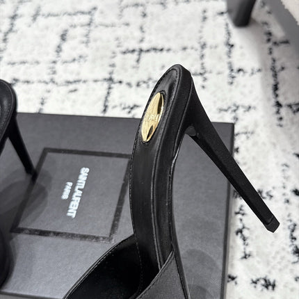 YSL 26S HEELED MULES 105 MM IN BLACK SATIN