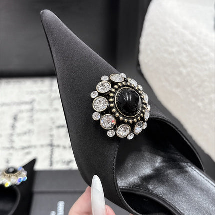 YSL 26S HEELED MULES 105 MM IN BLACK SATIN