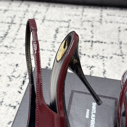 YSL 26S SLINGBACK HEELS 105 MM IN DARK RED CALFSKIN CRYSTAL EMBELLISHMENT