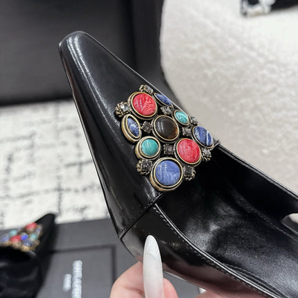 YSL 26S SLINGBACK HEELS 105 MM IN BLACK CALFSKIN CRYSTAL EMBELLISHMENT