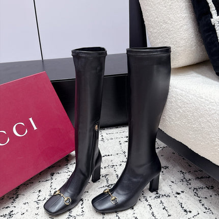 GUCCI 26S HORSEBIT KNEE-HIGH BOOTS 75 MM IN BLACK CALFSKIN