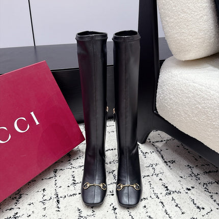 GUCCI 26S HORSEBIT KNEE-HIGH BOOTS 75 MM IN BLACK CALFSKIN