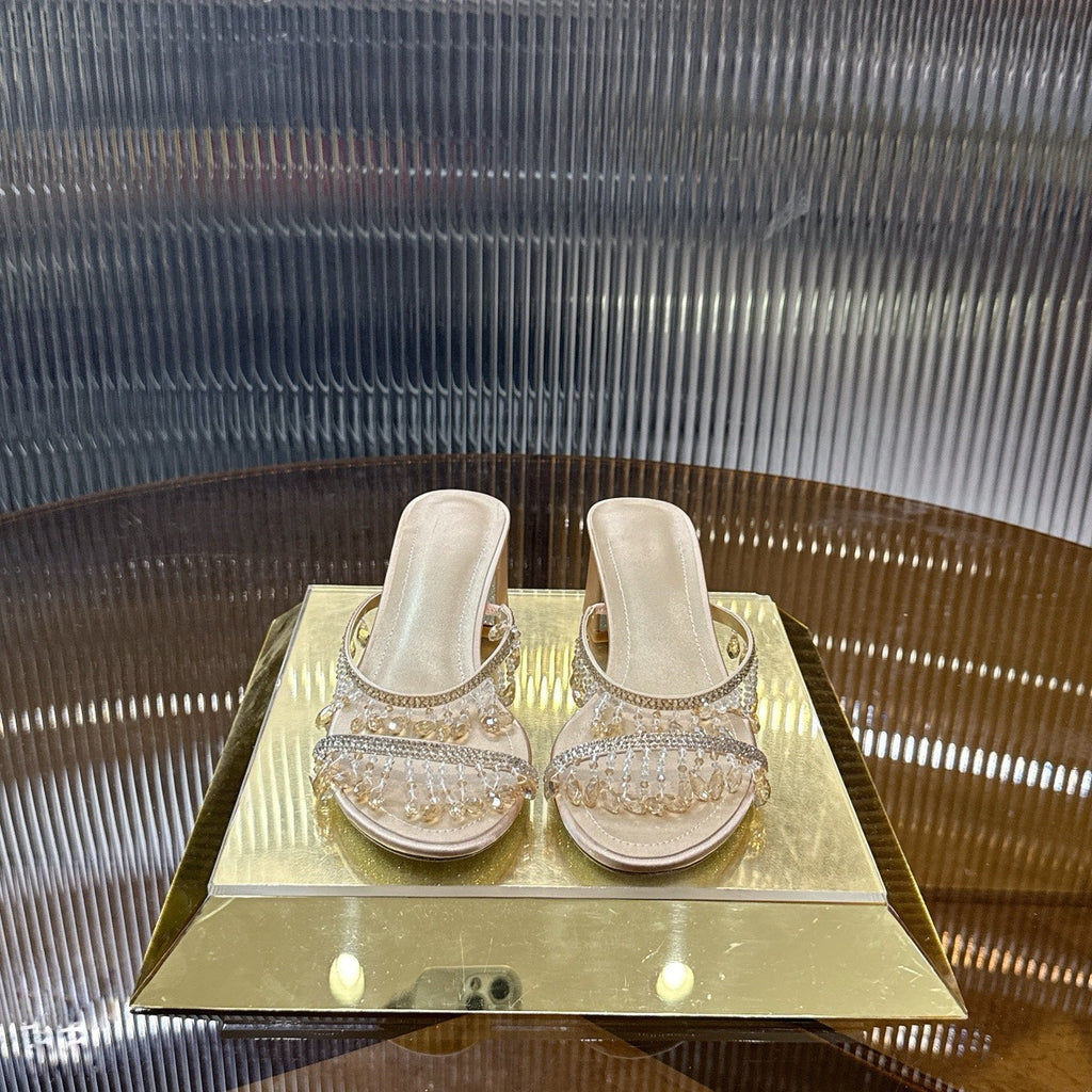 RENE CAOVILLA 26S HIGH-HEEL SANDALS 50 MM IN PASTEL BEIGE LAMBSKIN