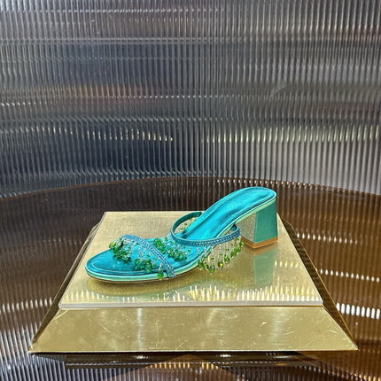 RENE CAOVILLA 26S HIGH-HEEL SANDALS 50 MM IN EMERALD GREEN LAMBSKIN