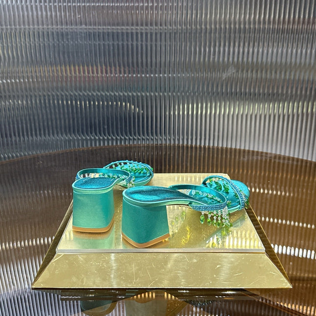 RENE CAOVILLA 26S HIGH-HEEL SANDALS 50 MM IN EMERALD GREEN LAMBSKIN