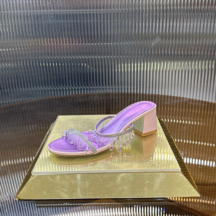 RENE CAOVILLA 26S HIGH-HEEL SANDALS 50 MM IN PURPLE LAMBSKIN