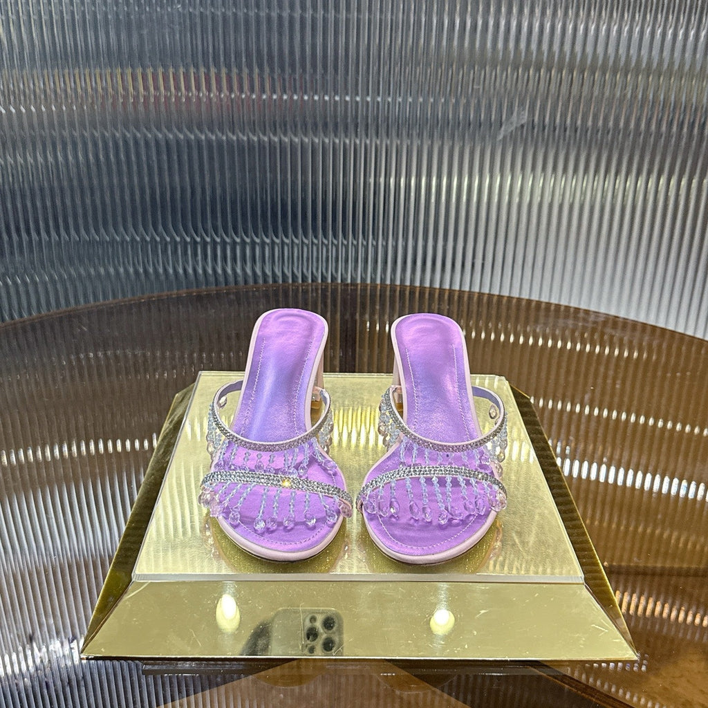RENE CAOVILLA 26S HIGH-HEEL SANDALS 50 MM IN PURPLE LAMBSKIN