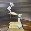 RENE CAOVILLA 26S FLORAL FEATHER HIGH HEELS 100 MM IN WHITE SATIN