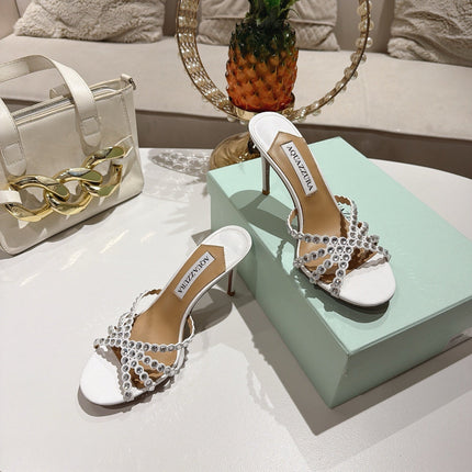 AQUAZZURA 26S HIGH-HEEL SANDALS 85 MM IN WHITE CALFSKIN