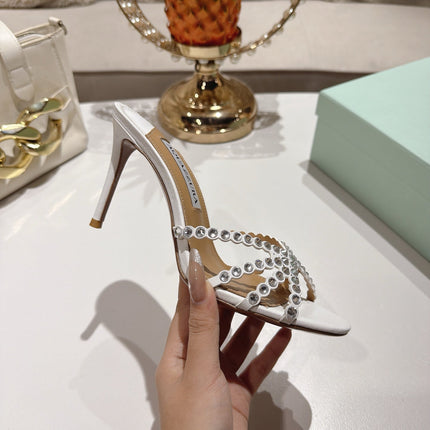 AQUAZZURA 26S HIGH-HEEL SANDALS 85 MM IN WHITE CALFSKIN