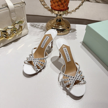 AQUAZZURA 26S HIGH-HEEL SANDALS 85 MM IN WHITE CALFSKIN