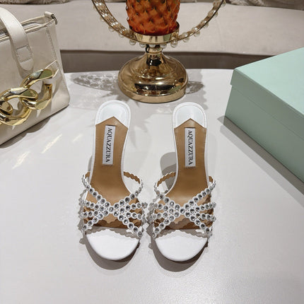 AQUAZZURA 26S HIGH-HEEL SANDALS 85 MM IN WHITE CALFSKIN