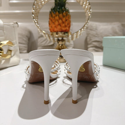AQUAZZURA 26S HIGH-HEEL SANDALS 85 MM IN WHITE CALFSKIN