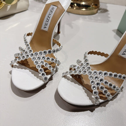 AQUAZZURA 26S HIGH-HEEL SANDALS 85 MM IN WHITE CALFSKIN