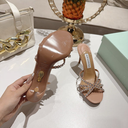 AQUAZZURA 26S HIGH-HEEL SANDALS 85 MM IN BEIGE CALFSKIN