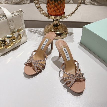 AQUAZZURA 26S HIGH-HEEL SANDALS 85 MM IN BEIGE CALFSKIN