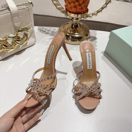 AQUAZZURA 26S HIGH-HEEL SANDALS 85 MM IN BEIGE CALFSKIN