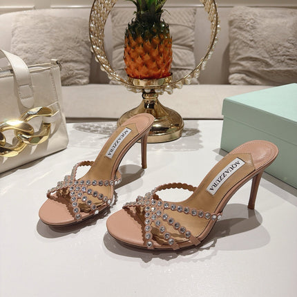 AQUAZZURA 26S HIGH-HEEL SANDALS 85 MM IN BEIGE CALFSKIN