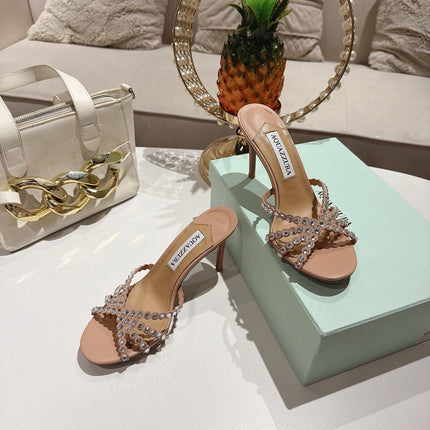 AQUAZZURA 26S HIGH-HEEL SANDALS 85 MM IN BEIGE CALFSKIN