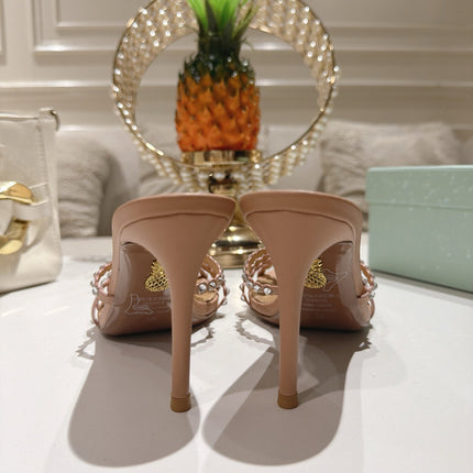 AQUAZZURA 26S HIGH-HEEL SANDALS 85 MM IN BEIGE CALFSKIN