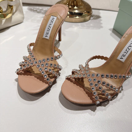 AQUAZZURA 26S HIGH-HEEL SANDALS 85 MM IN BEIGE CALFSKIN