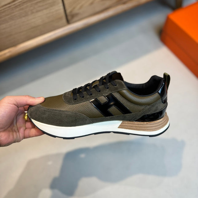 HM INTERACTIVE LACE-UP SNEAKER OLIVE CALFSKIN