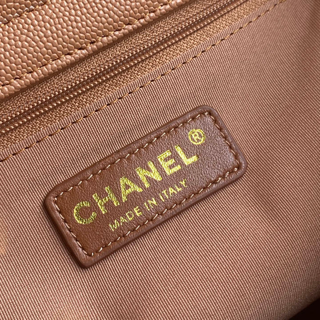 CHANEL 26S QUILTED SMALL SHOPPING TOTE 25 IN CARAMEL BROWN CAVIAR CALFSKIN GOLD HARDWARE