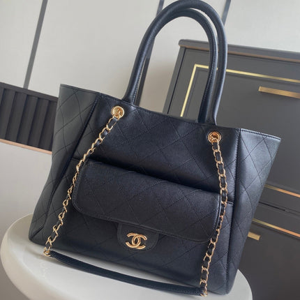 CHANEL 26S QUILTED LARGE SHOPPING TOTE 39 IN BLACK CAVIAR CALFSKIN GOLD HARDWARE