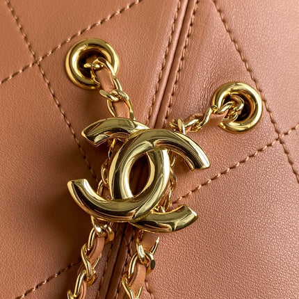 CHANEL 26S QUILTED HOBO BAG 27 IN CARAMEL BROWN CALFSKIN GOLD HARDWARE