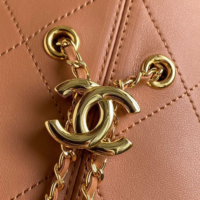 CHANEL 26S QUILTED HOBO BAG 27 IN CARAMEL BROWN CALFSKIN GOLD HARDWARE
