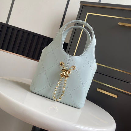 CHANEL 26S QUILTED HOBO BAG 27 IN PALE BLUE CALFSKIN GOLD HARDWARE