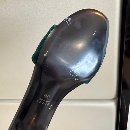 GUCCI 26S SLIDE SANDALS 55 MM IN DARK GREEN VELVET