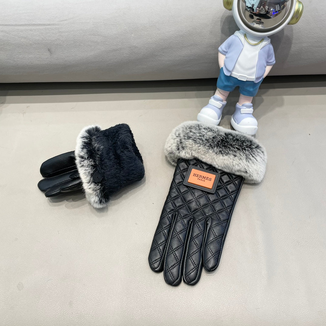 GLOVES IN BLACK DEERSKIN WITH RABBIT FUR LINING 427385