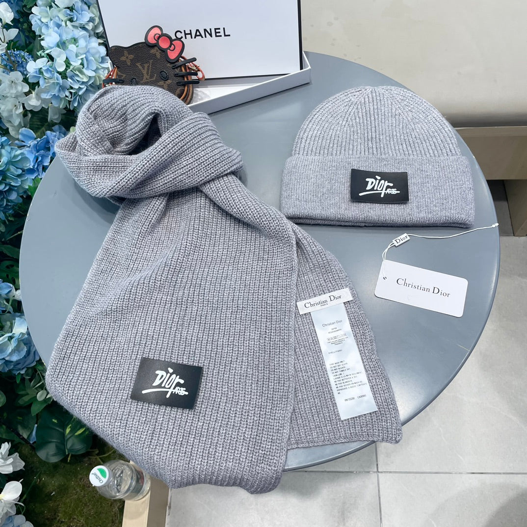 SET CLASSIC SCARF AND HAT IN GRAY RABBIT WOOL 434626