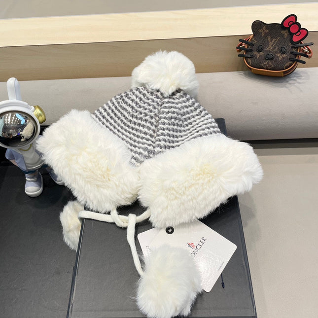 BEANIE HAT IN WHITE WOOL AND FLEECE 436749