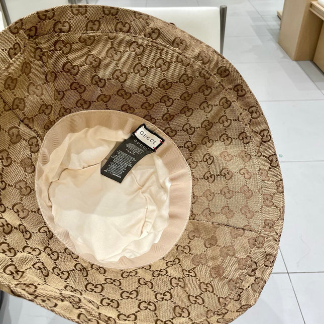 GG BUCKET HAT WIDE BRIM IN BEIGE MONOGRAM CANVAS
