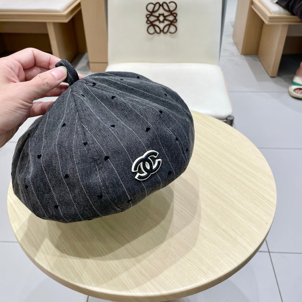 BERET HAT POLKA DOT DARK GRAY 672672