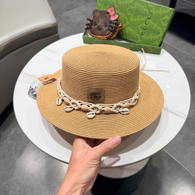 GUCCI 26S FLAT BRIM STRAW HAT WITH BOW STYLE 17