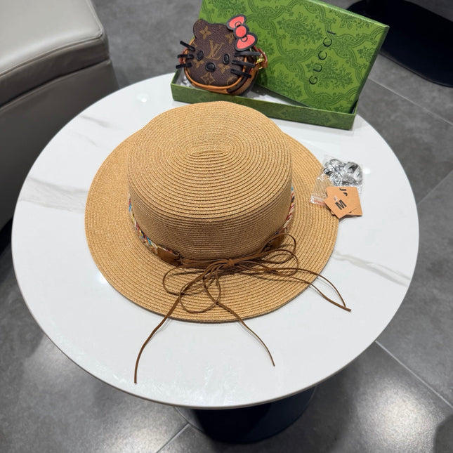 GUCCI 26S FLAT BRIM STRAW HAT WITH BOW STYLE 16