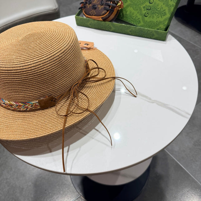 GUCCI 26S FLAT BRIM STRAW HAT WITH BOW STYLE 16