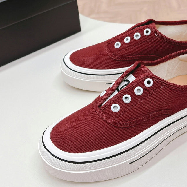 Double C Platform Biscuit Shoes Fabric Cherry Red
