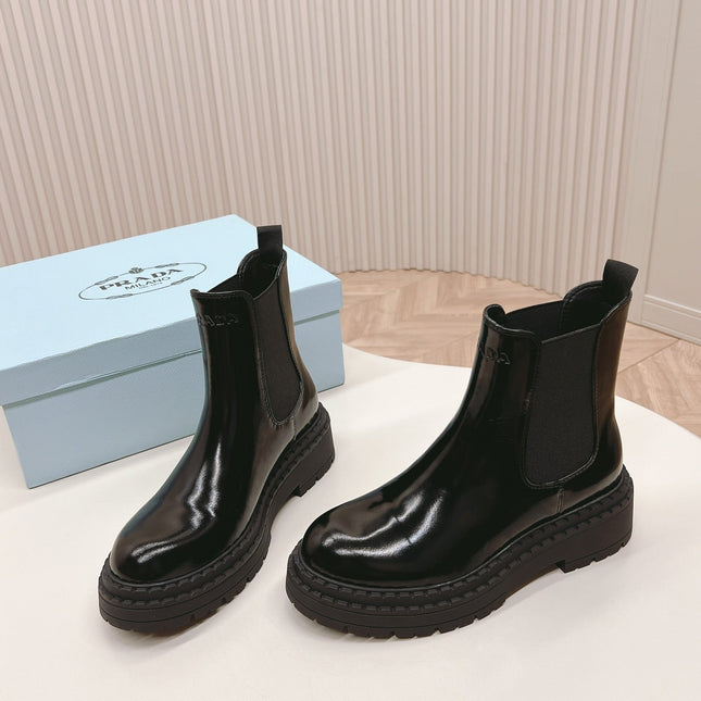 PRA BRUSHED BOOTIES GLOSSY BLACK CALFSKIN