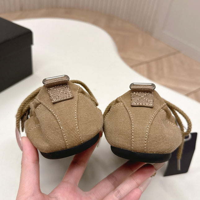 PRADA 26S LACE UP MINIMAL SNEAKERS IN BROWN CANVAS